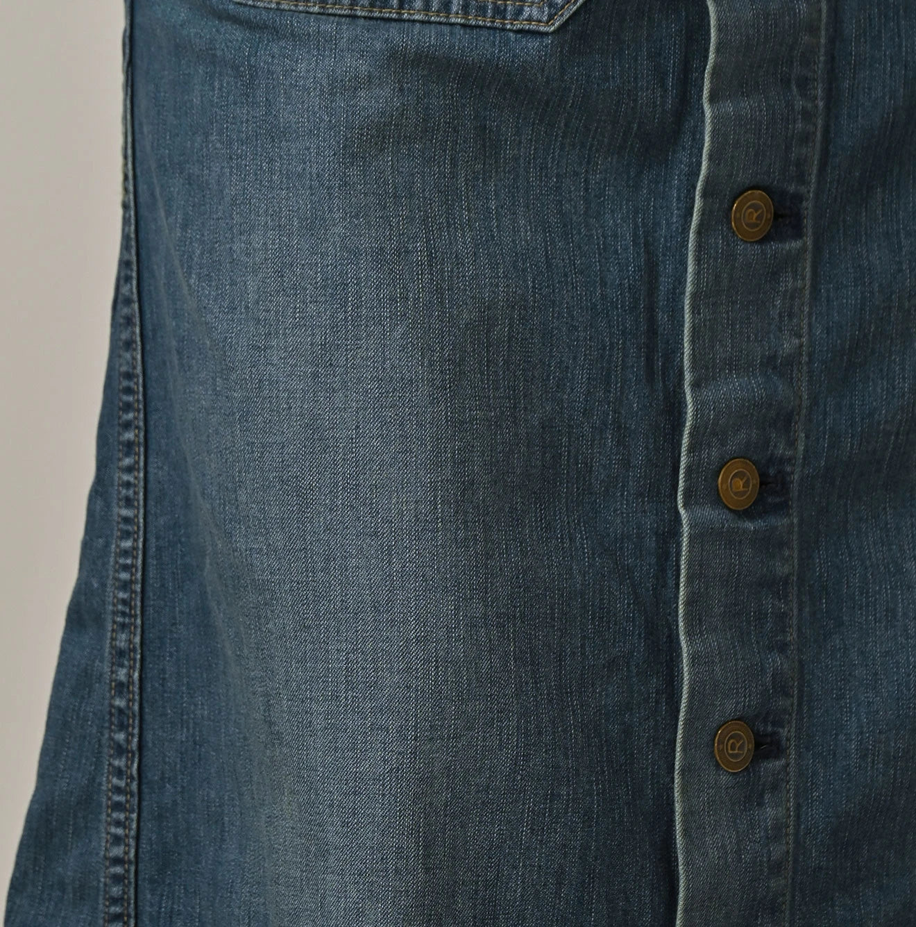 Mugihiko Denim Bell Skirt Tan Detail