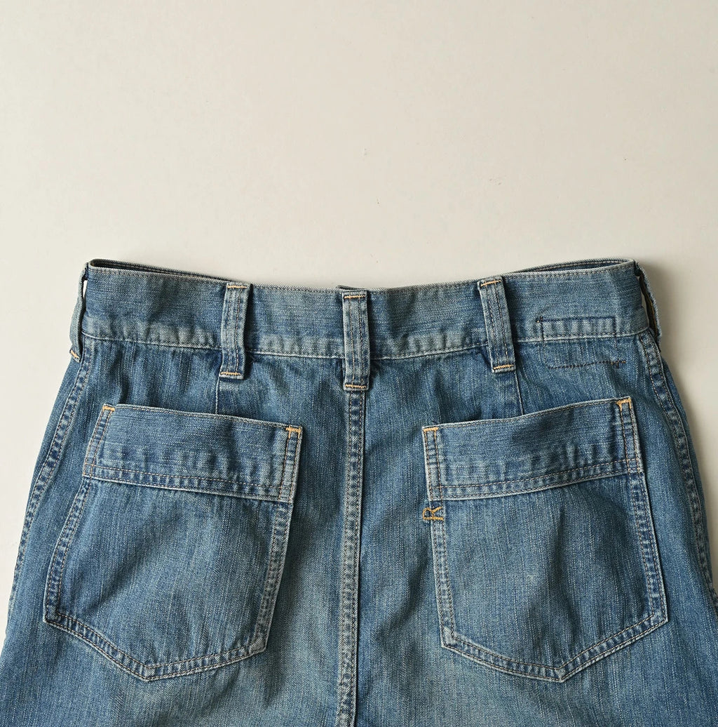Mugihiko Denim Bell Skirt Tan Detail