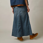 Mugihiko Denim Bell Skirt Tan Female Model