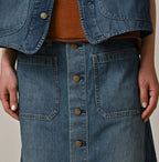 Mugihiko Denim Bell Skirt Tan Detail