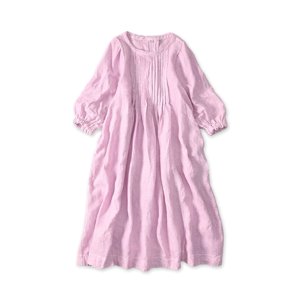45 Plant Dyed Indian Linen Tuck Dress Raspberry