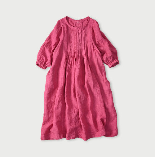 45 Plant Dyed Indian Linen Tuck Dress Strawberry