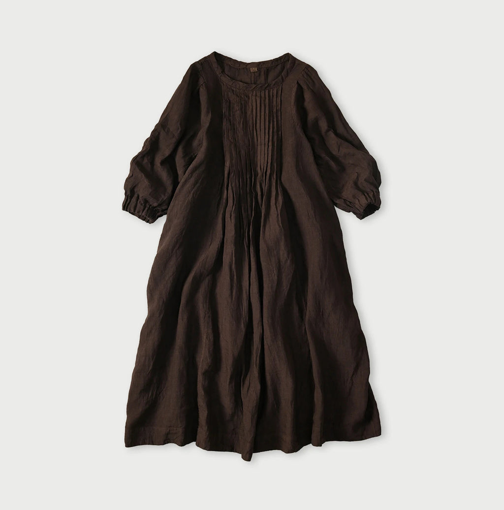 45 Plant Dyed Indian Linen Tuck Dress Walnut