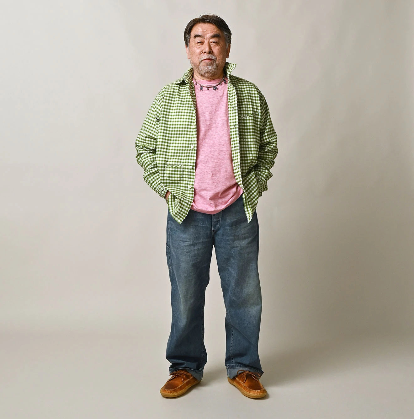 Mugihiko Denim 908 Painter Pants Tan Male Model