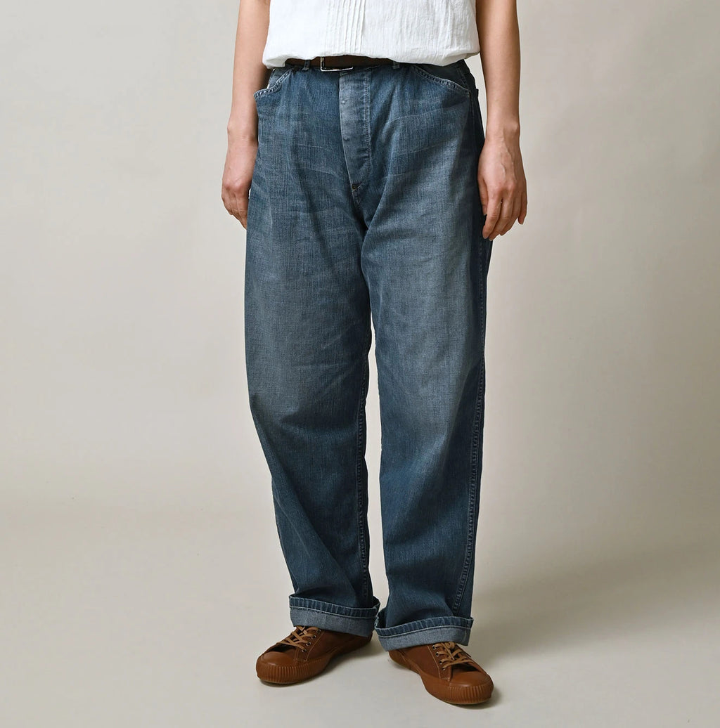 Mugihiko Denim 908 Painter Pants Tan Female Model