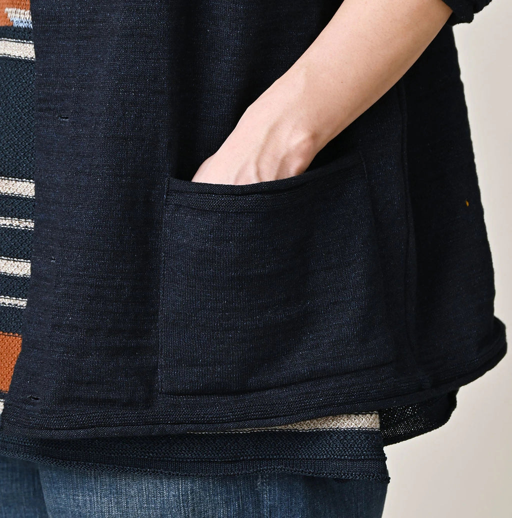 Indigo Dekoboko Knitsew 908 Cardigan Detail