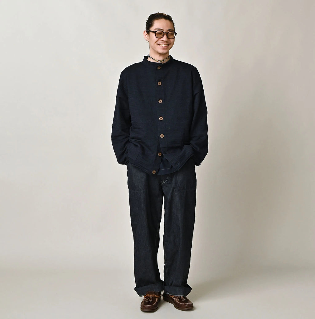 Indigo Dekoboko Knitsew 908 Cardigan Male Model