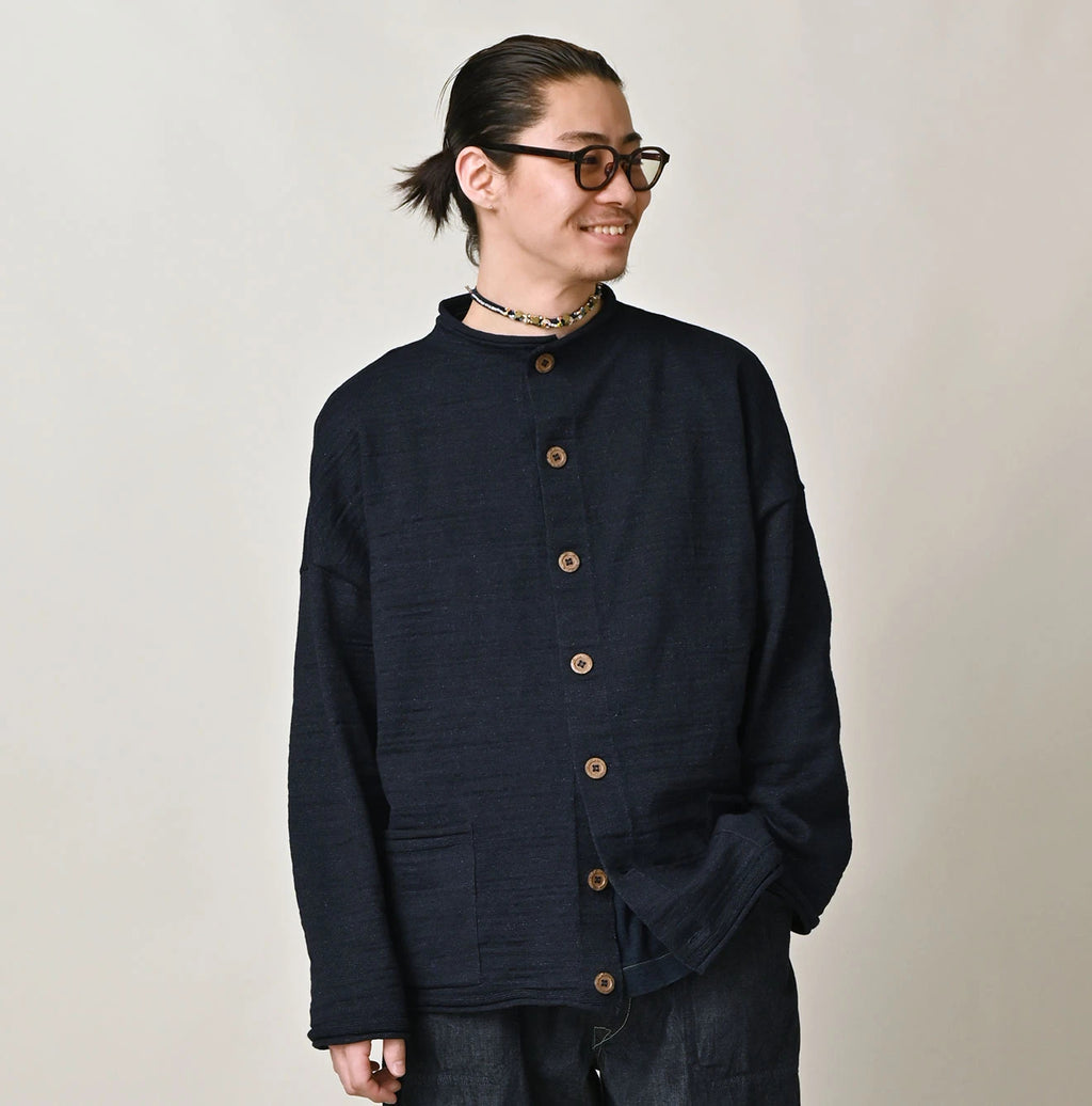 Indigo Dekoboko Knitsew 908 Cardigan Male Model