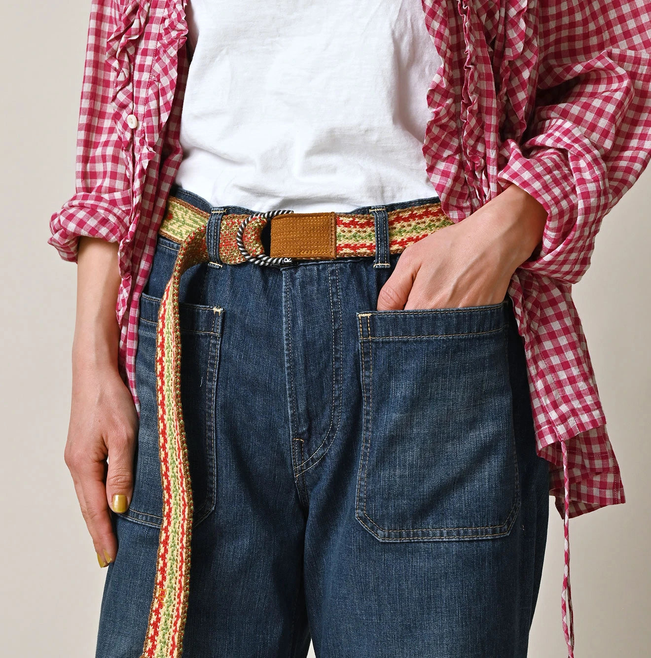 Hippie Jacquard Knit Belt Female Model with Beige Base