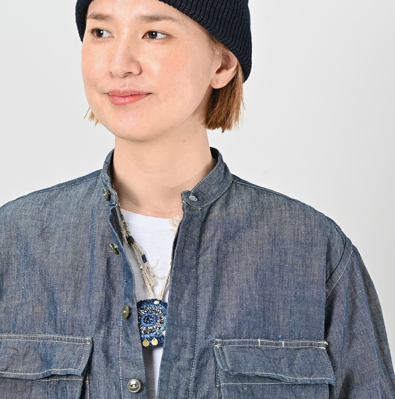 Cotton Linen Ruri Dungaree 908 Neem Shirt Nou Detail