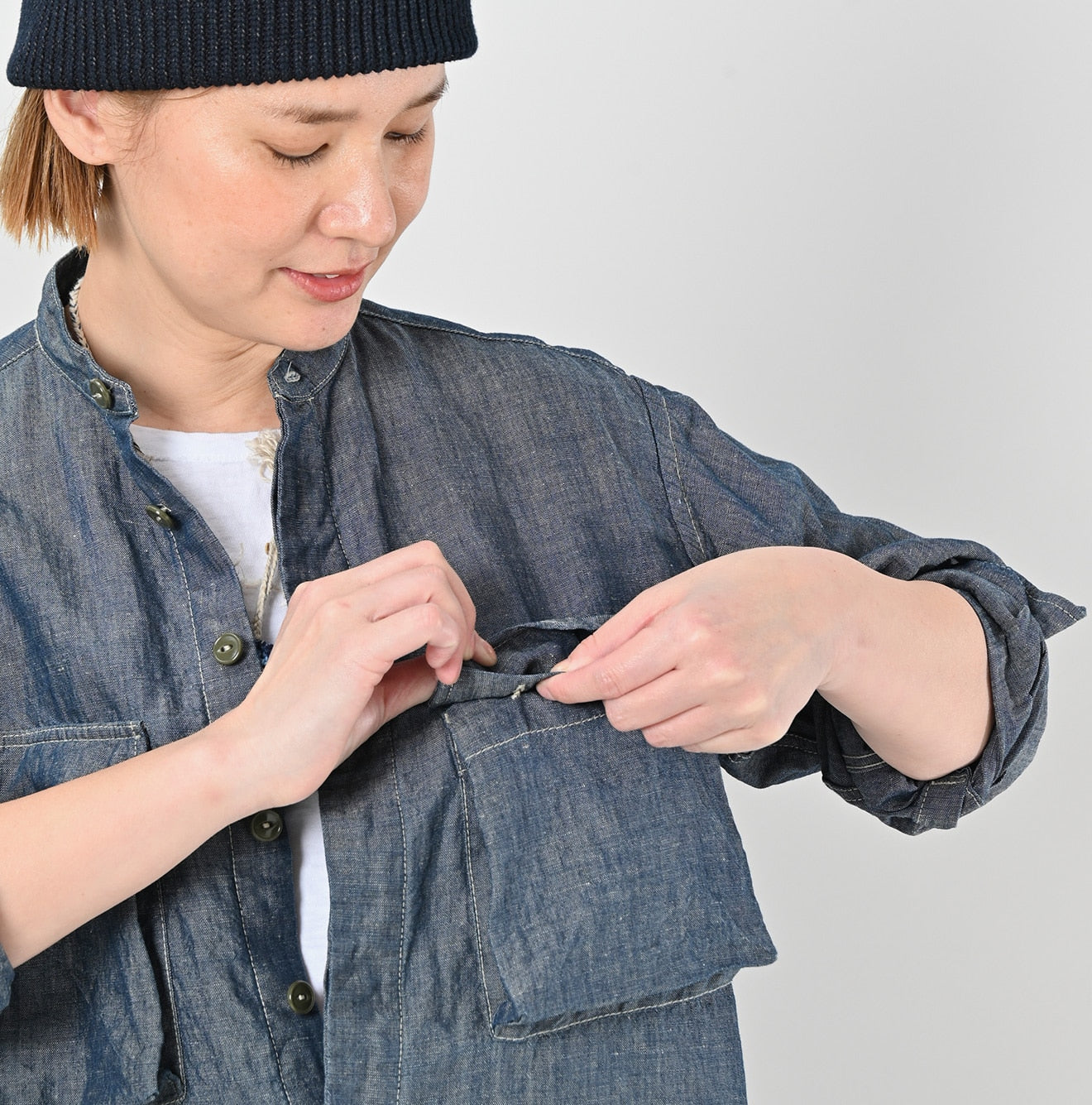 Cotton Linen Ruri Dungaree 908 Neem Shirt Nou Detail