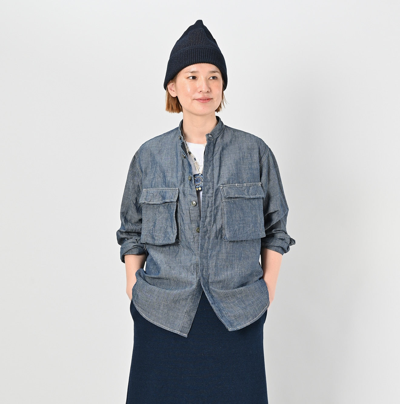 Cotton Linen Ruri Dungaree 908 Neem Shirt Nou Female Model