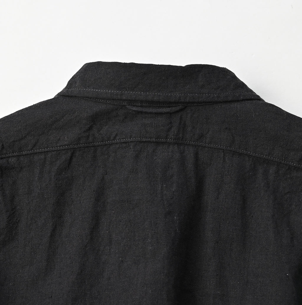 Indigo Khadi OX 908 Grandpa Pull Shirt Sumi Detail