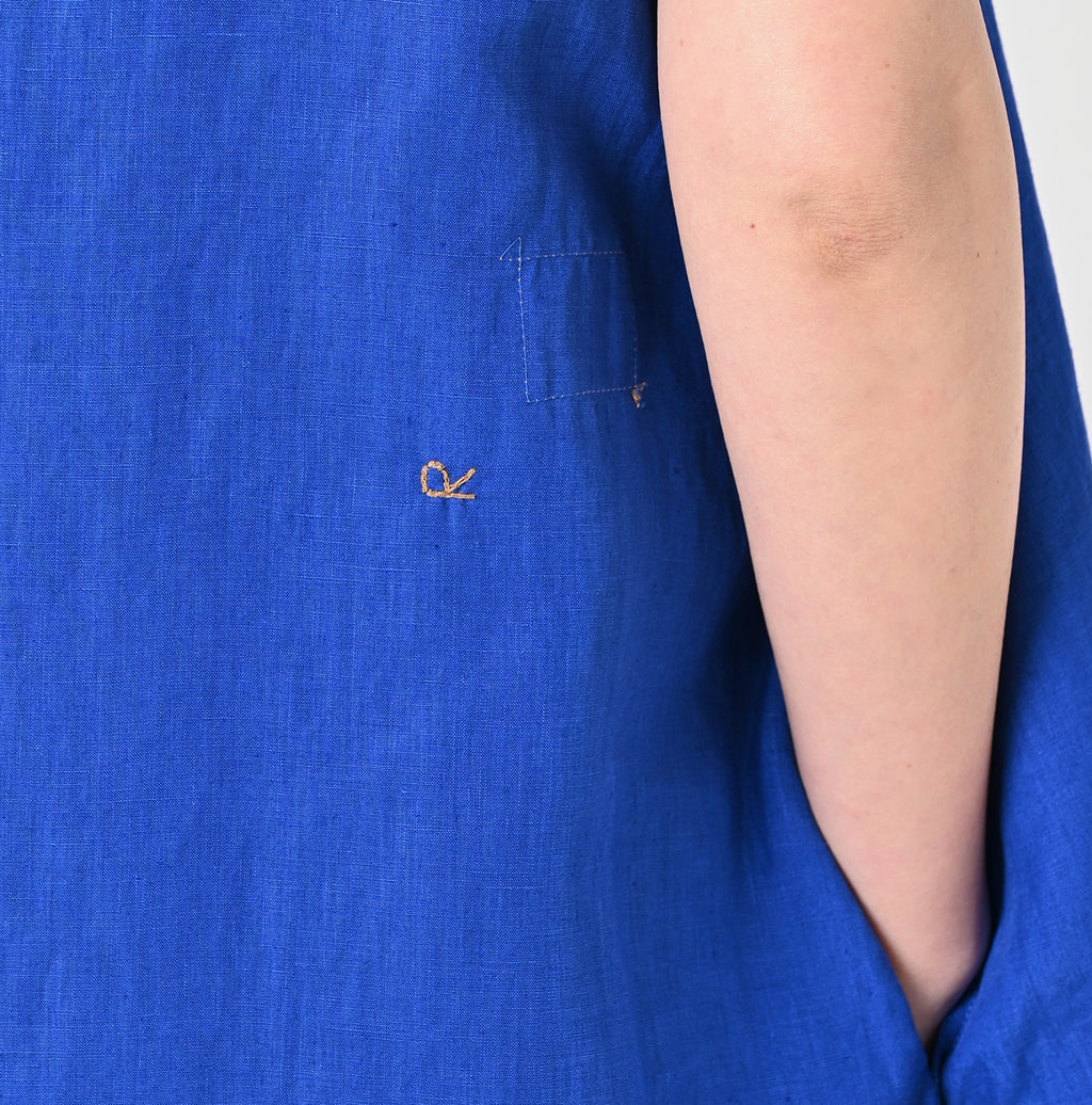 Linen Plant Dyed Half Sleeve Poyon Dress Detail