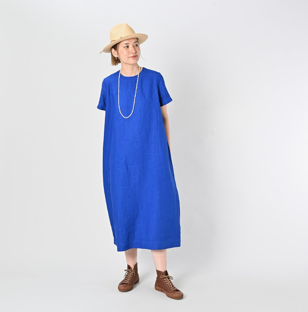 Linen Plant Dyed Half Sleeve Poyon Dress Female Model