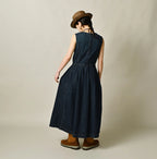 Mugihiko Denim Wrap Dress Zyu Female Model