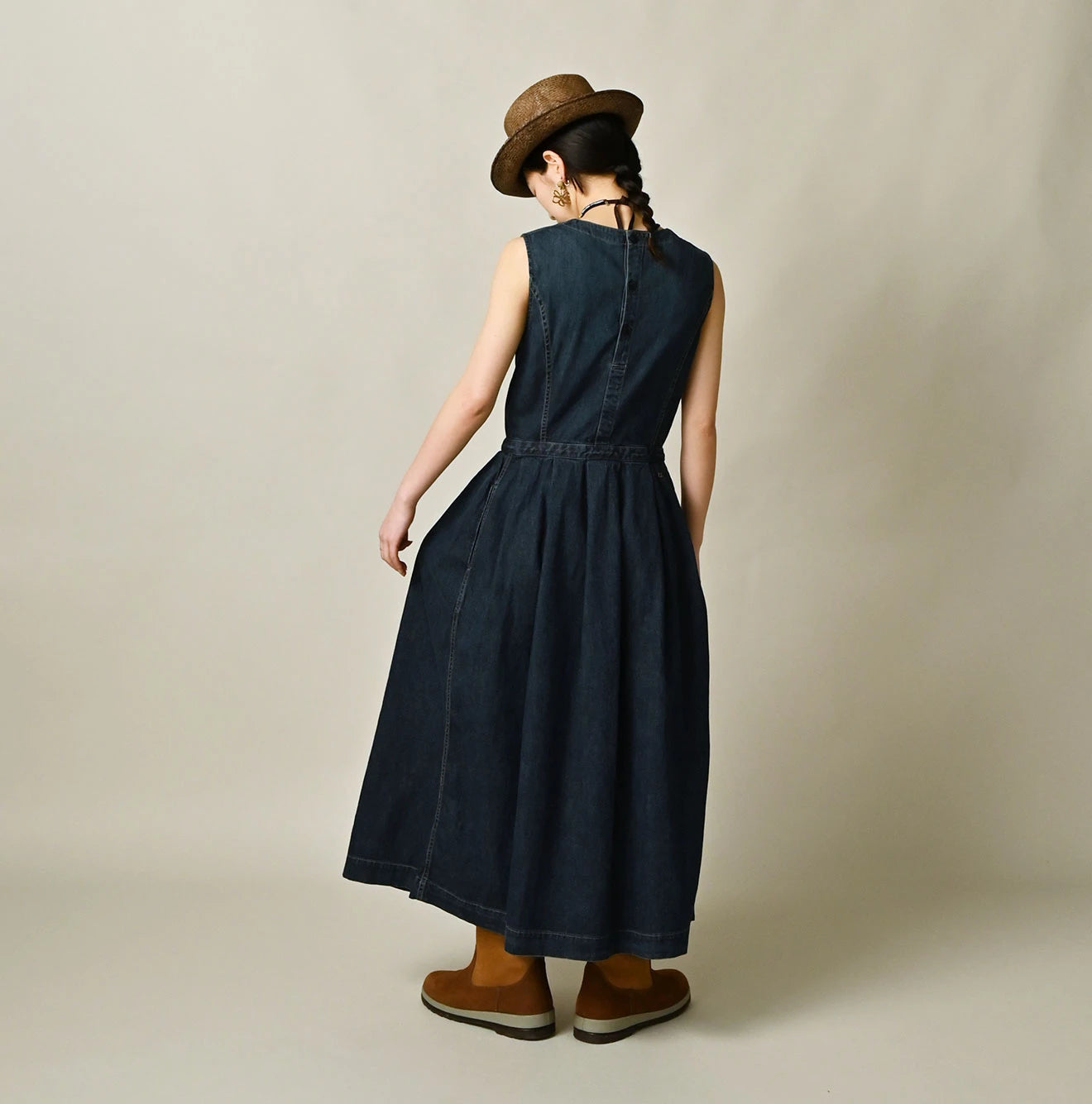 Mugihiko Denim Wrap Dress Zyu Female Model