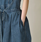 Mugihiko Denim Wrap Dress Tan Detail