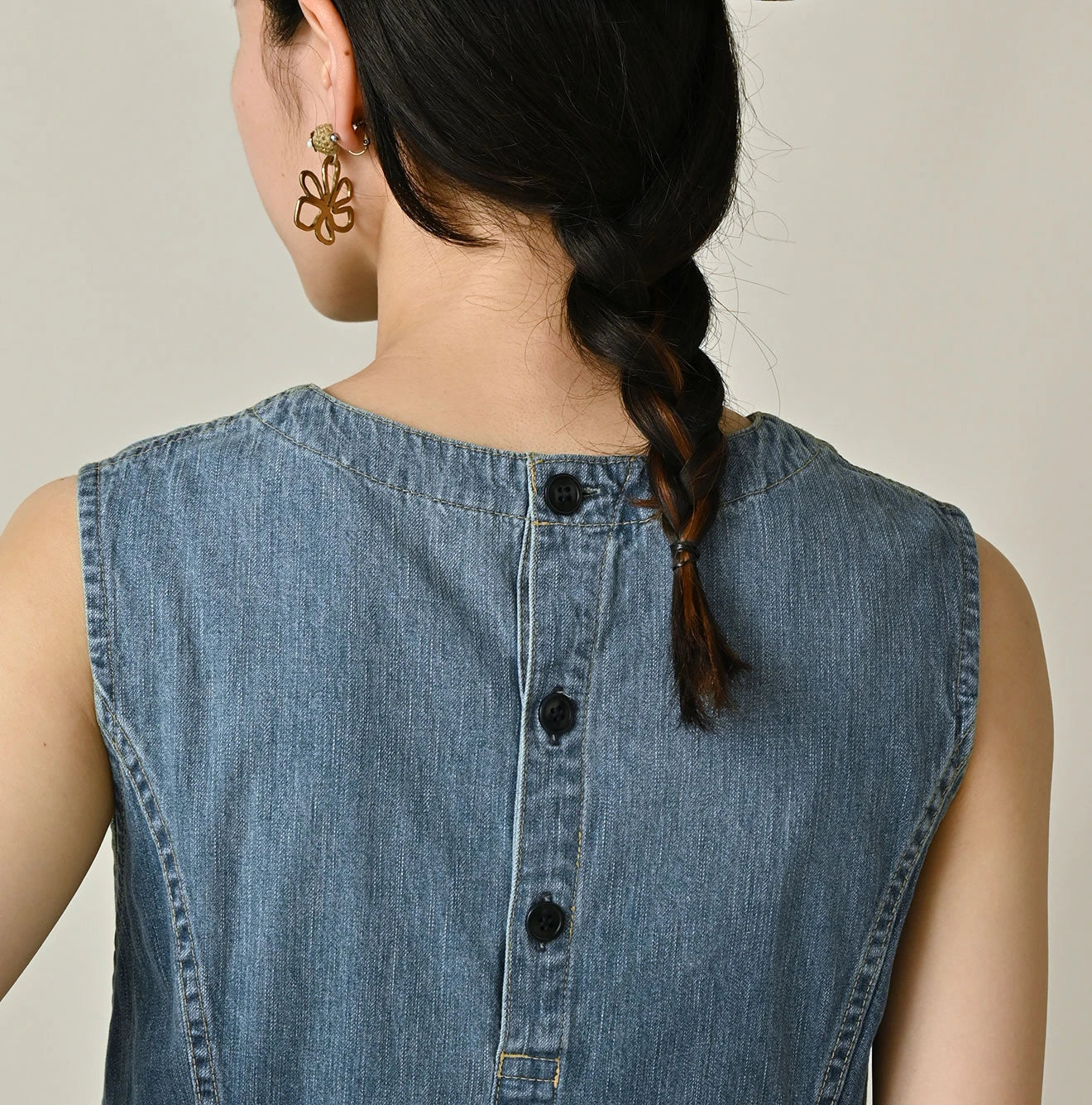 Mugihiko Denim Wrap Dress Tan Detail