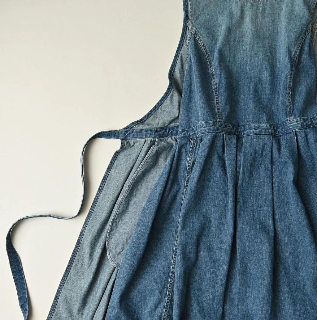 Mugihiko Denim Wrap Dress Tan Detail