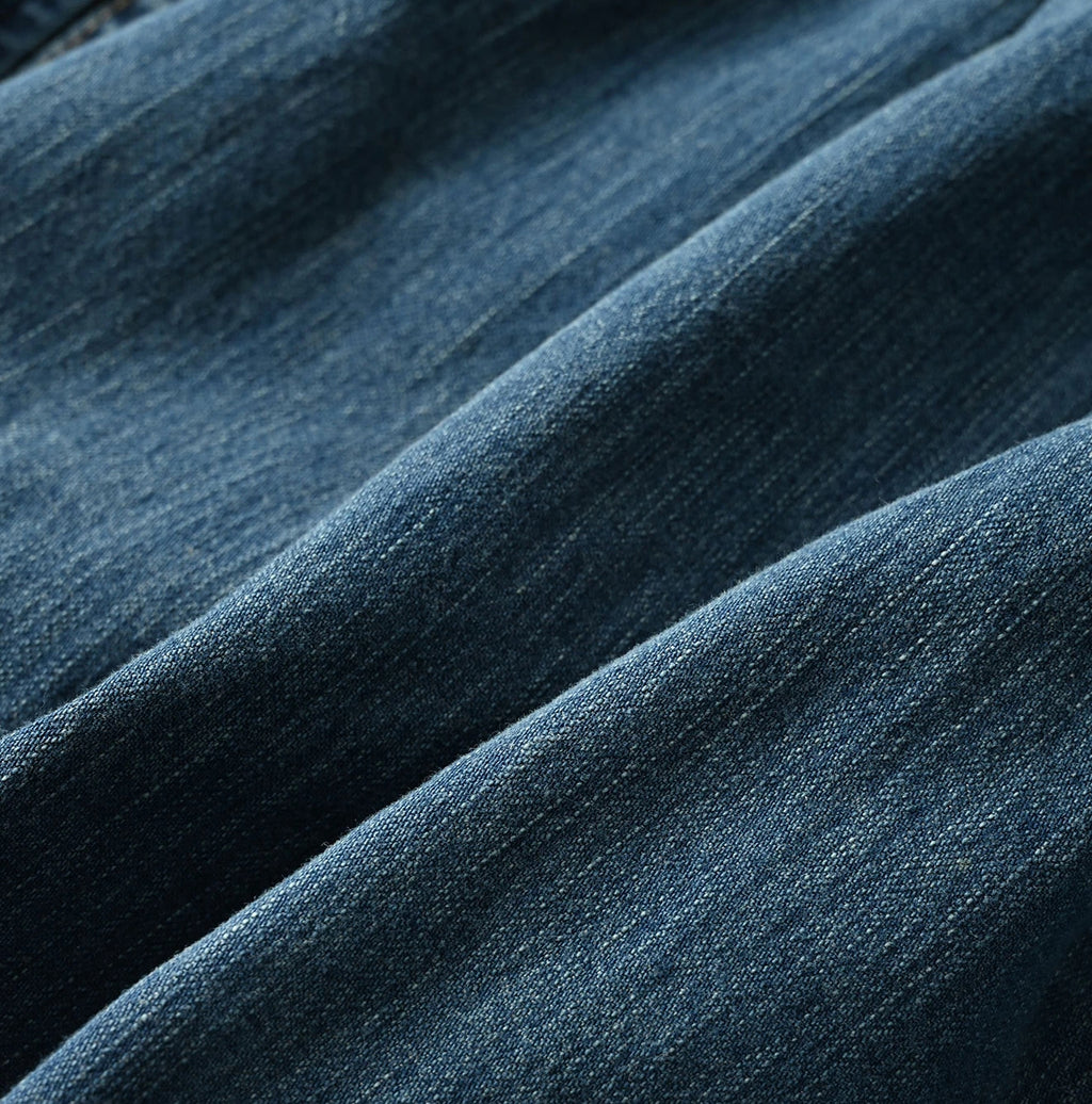 Mugihiko Denim Wrap Dress Tan Detail