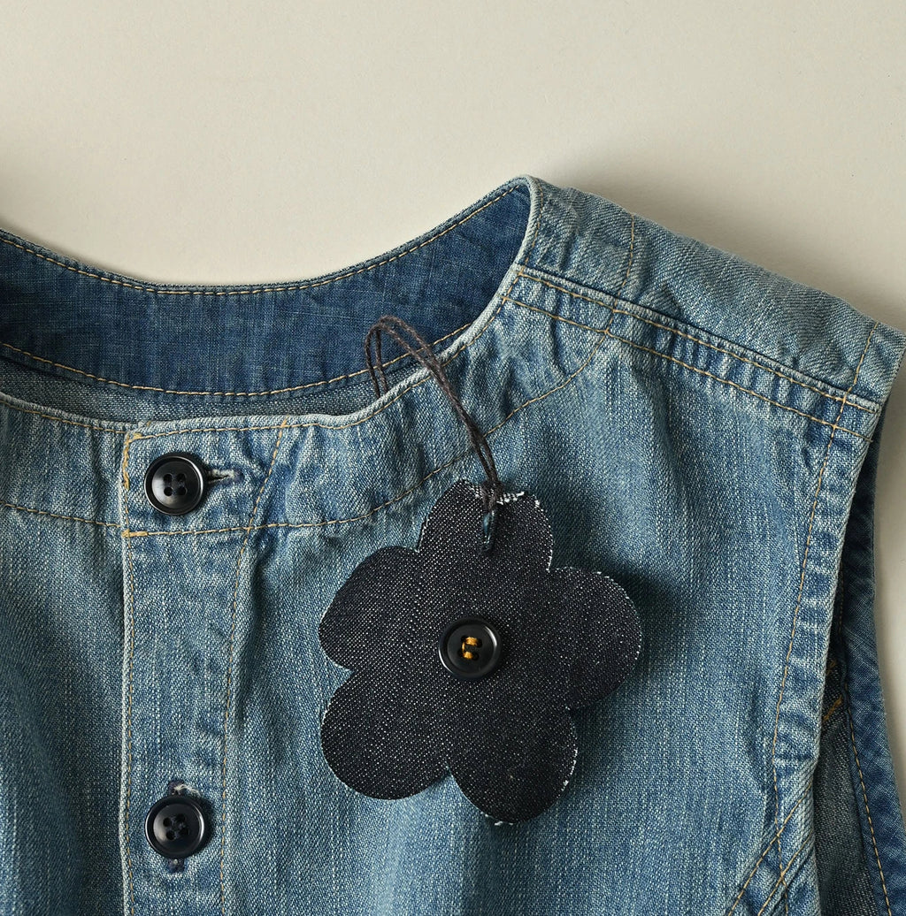 Mugihiko Denim Wrap Dress Tan Detail