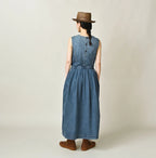 Mugihiko Denim Wrap Dress Tan Female Model