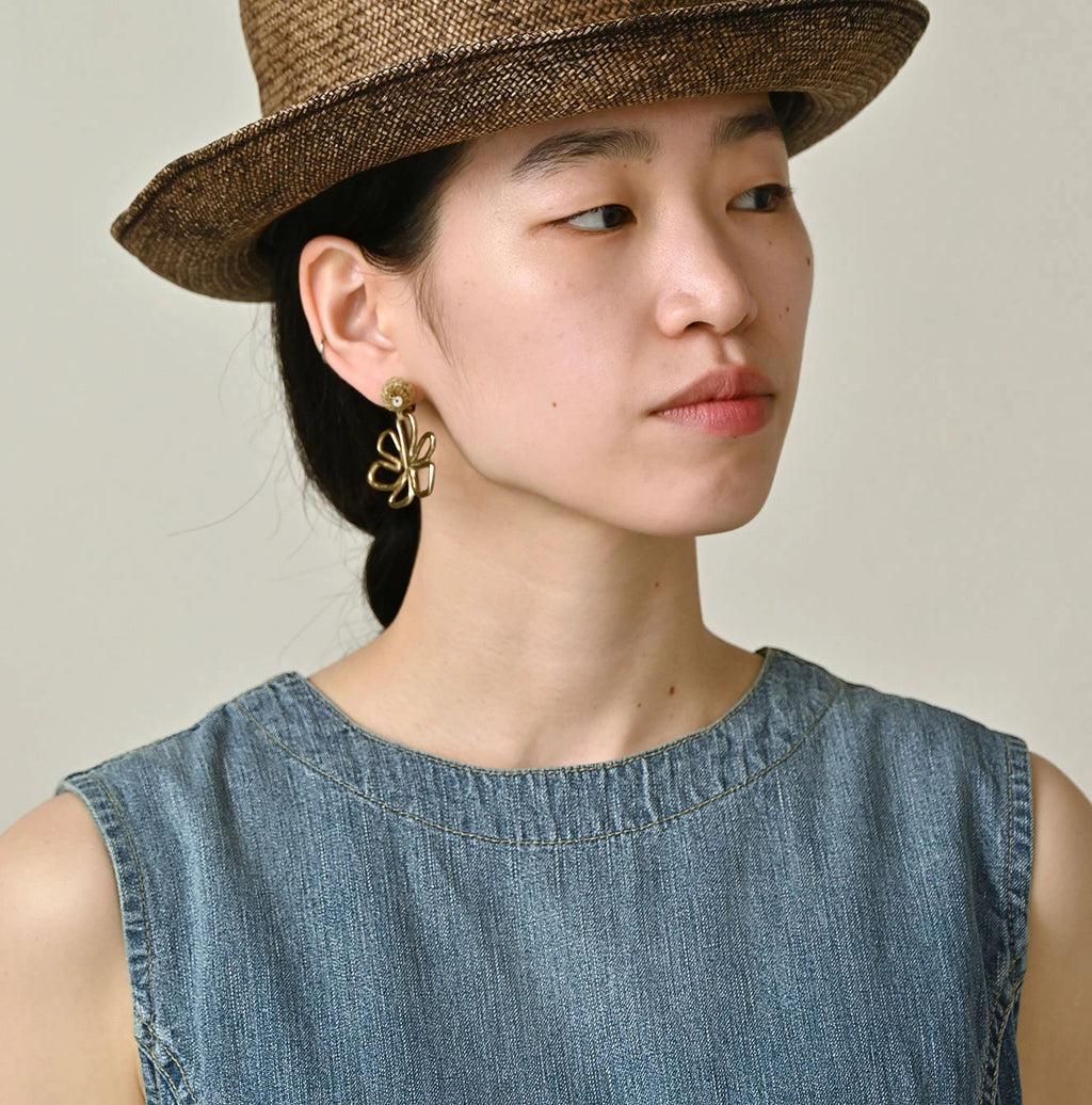 Mugihiko Denim Wrap Dress Tan Detail