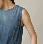 Mugihiko Denim Wrap Dress Tan Detail