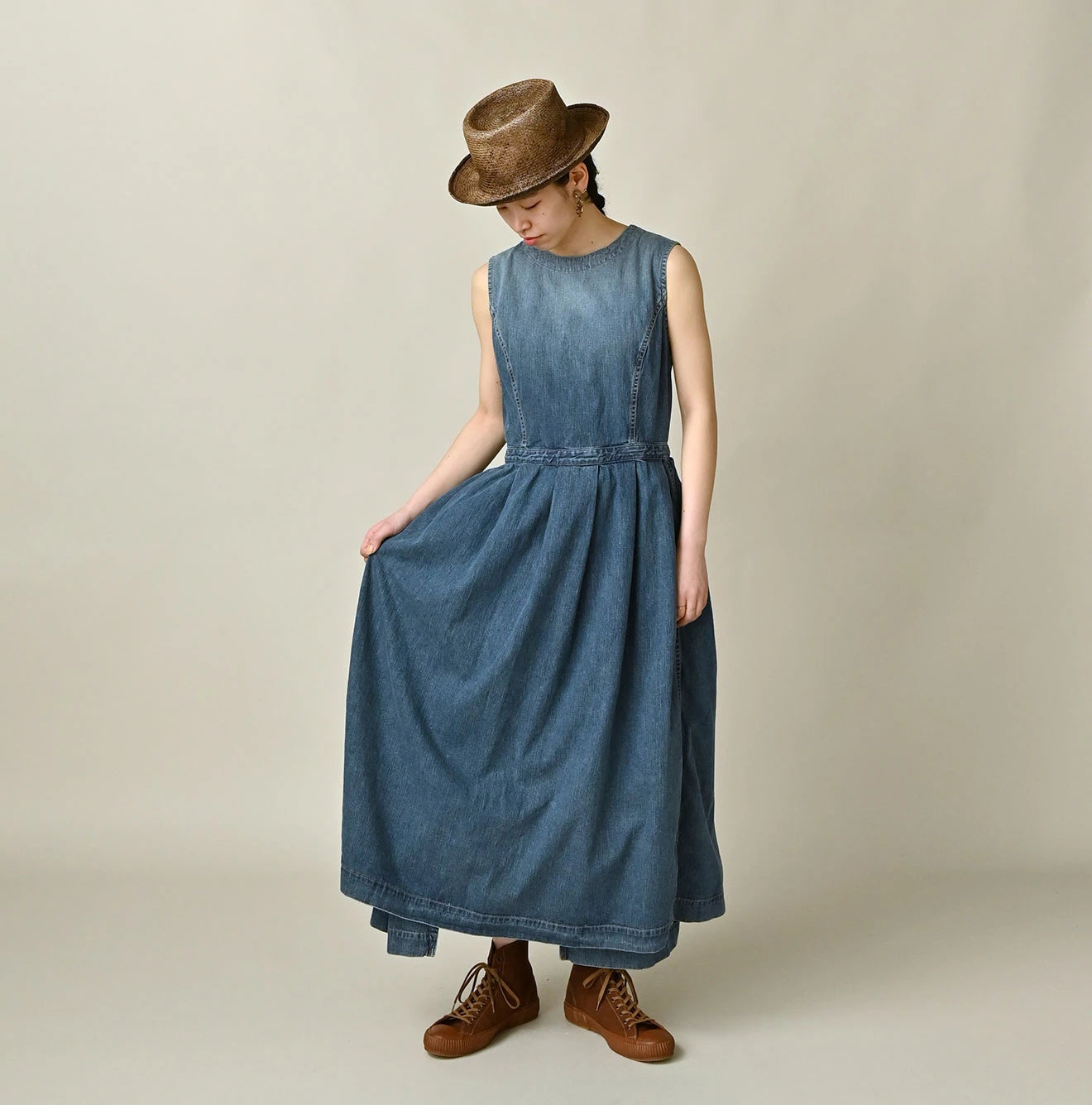 Mugihiko Denim Wrap Dress Nou Female Model