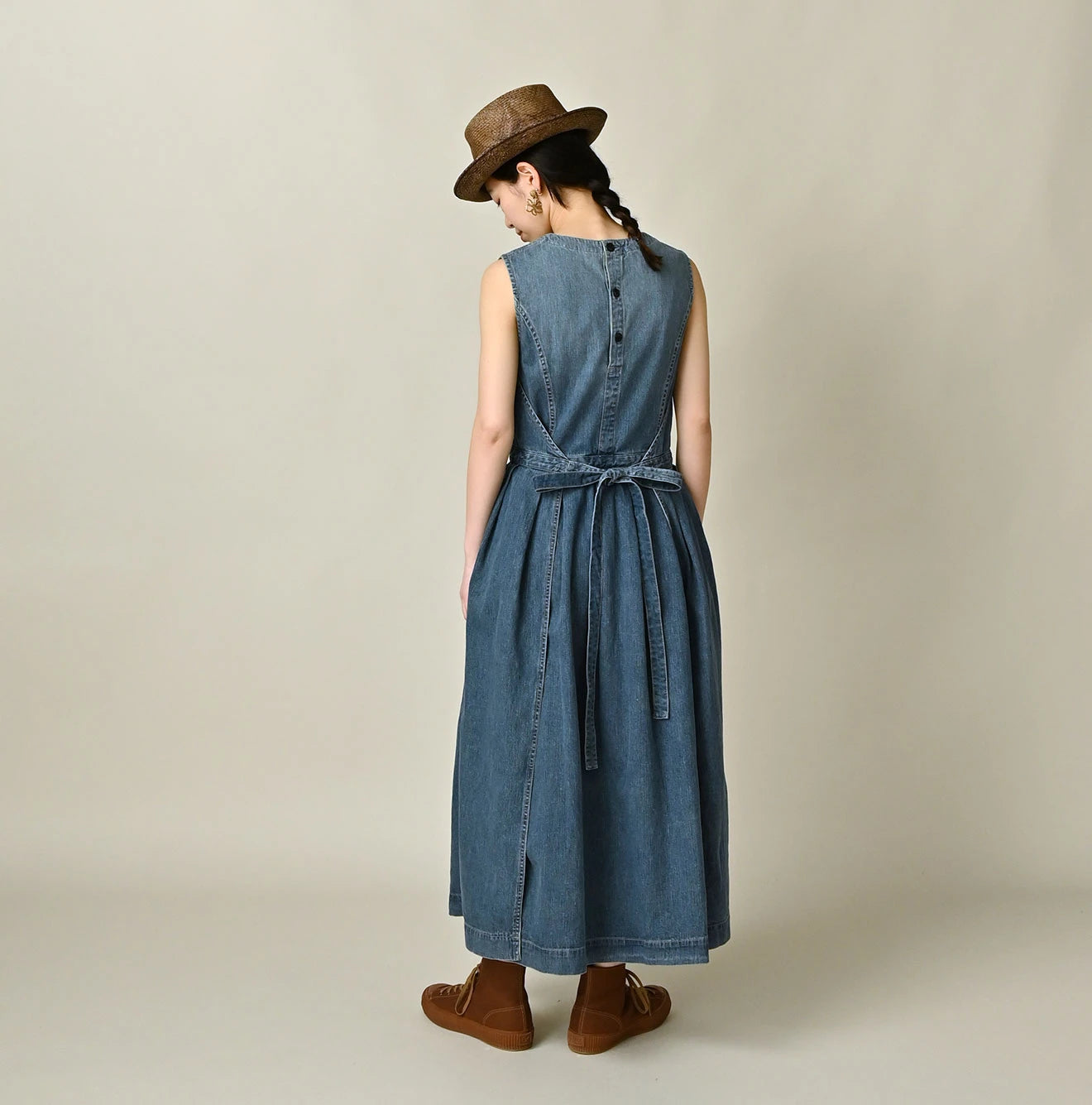 Mugihiko Denim Wrap Dress Nou Female Model