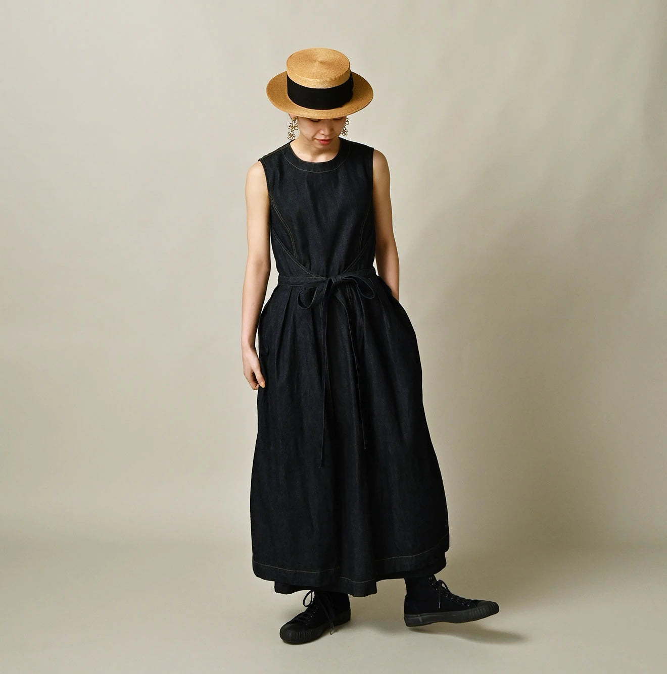 Mugihiko Denim Wrap Dress Nou Female Model