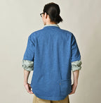 Plant Dyed Tenjiku 908 Ocean T-shirt Male Model
