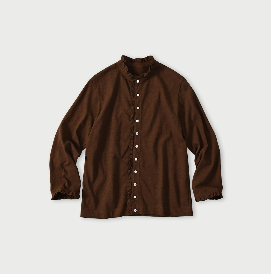45 Plant Dyed Tenjiku Frill Square Cardigan Walnut