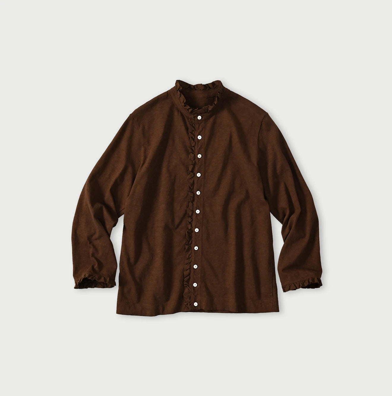 45 Plant Dyed Tenjiku Frill Square Cardigan Walnut