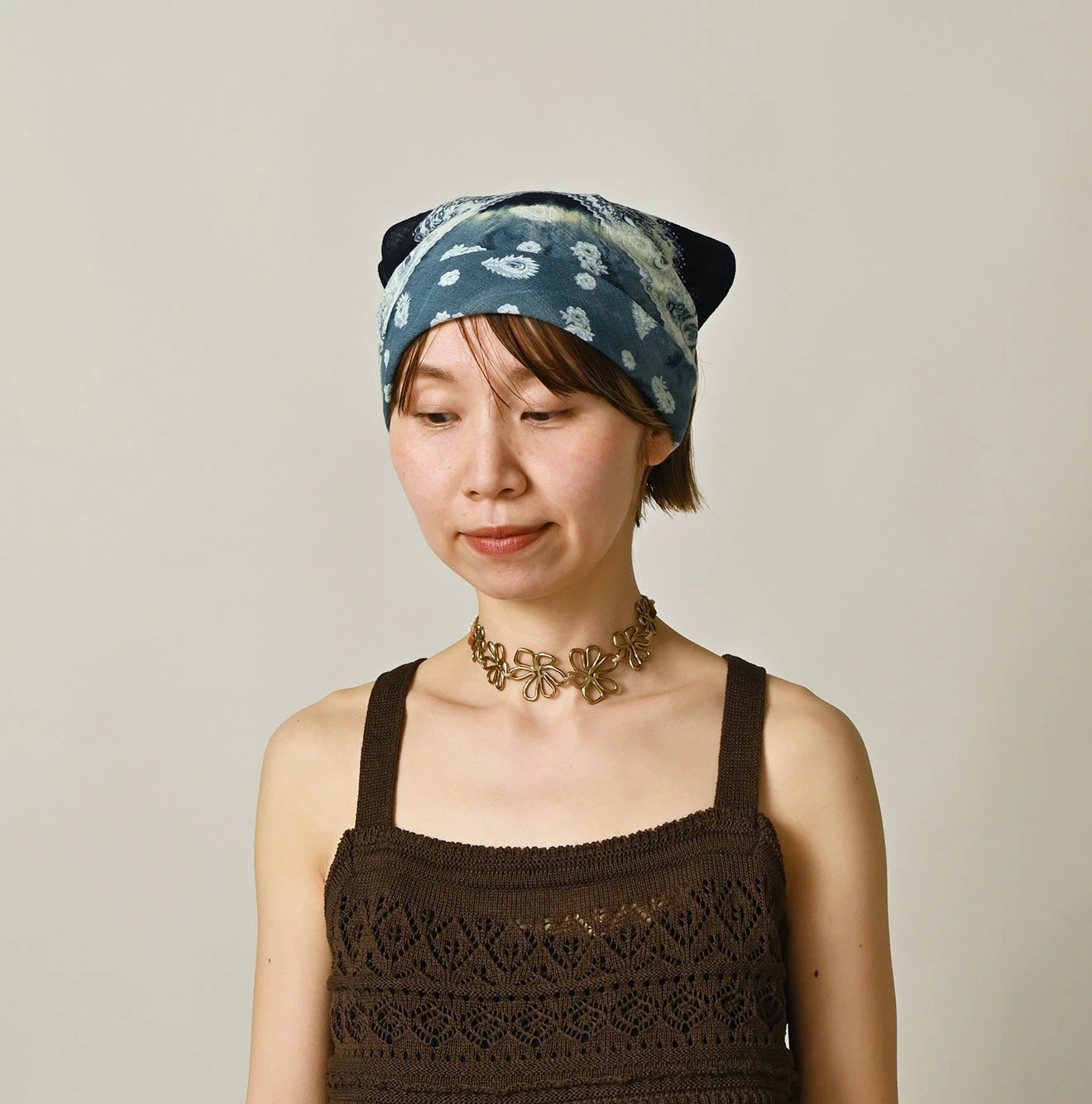 Indigo Gauze Flower Storm Bandana
