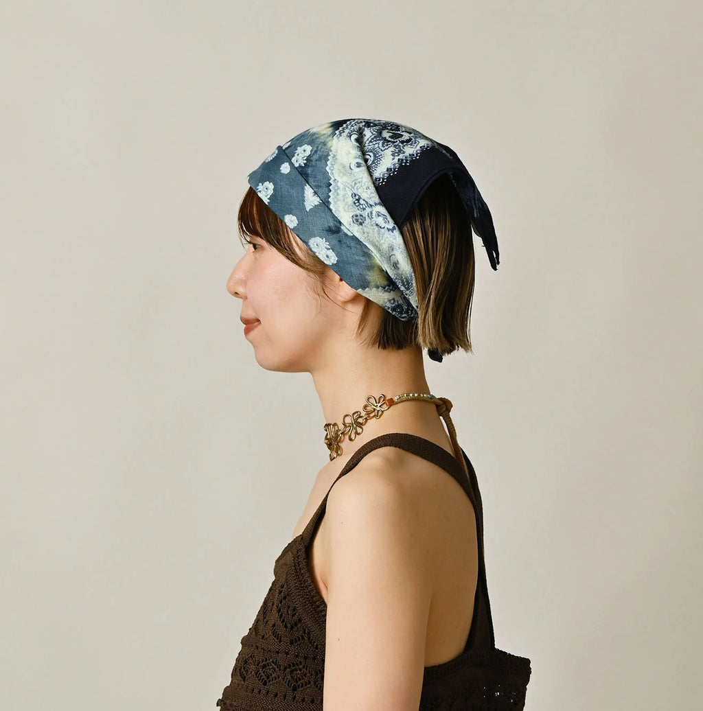 Indigo Gauze Flower Storm Bandana