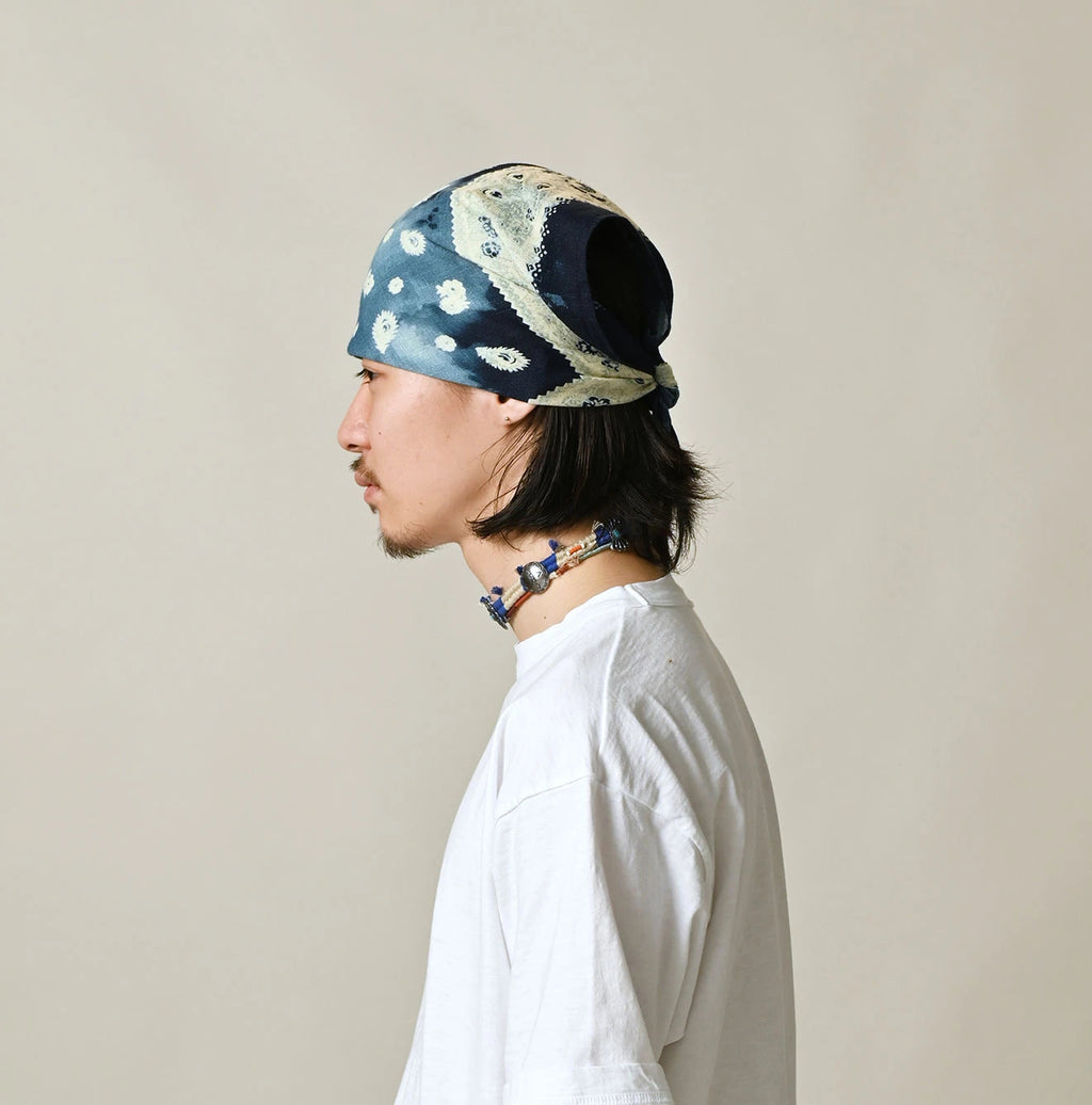 Indigo Gauze Flower Storm Bandana