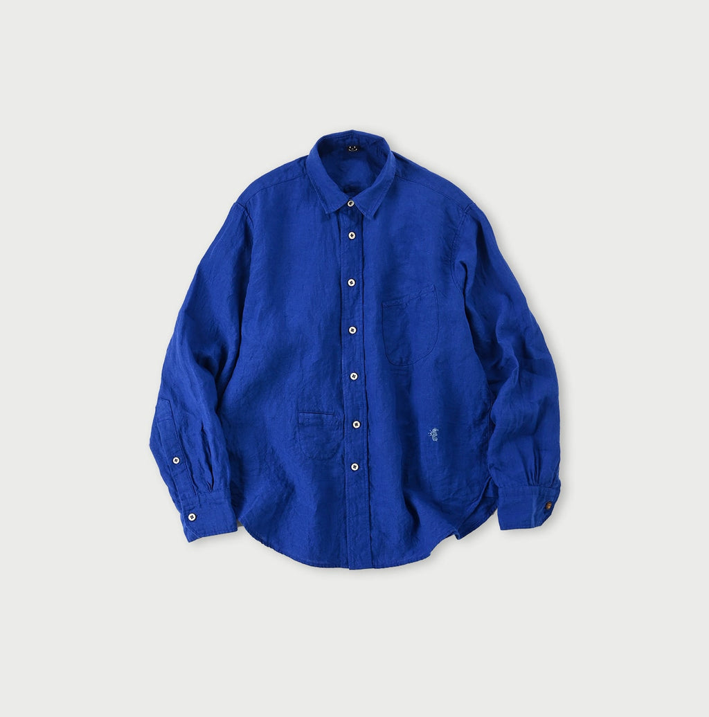 Indian Linen Chambray 908 Petite Collar Ocean Shirt Blue