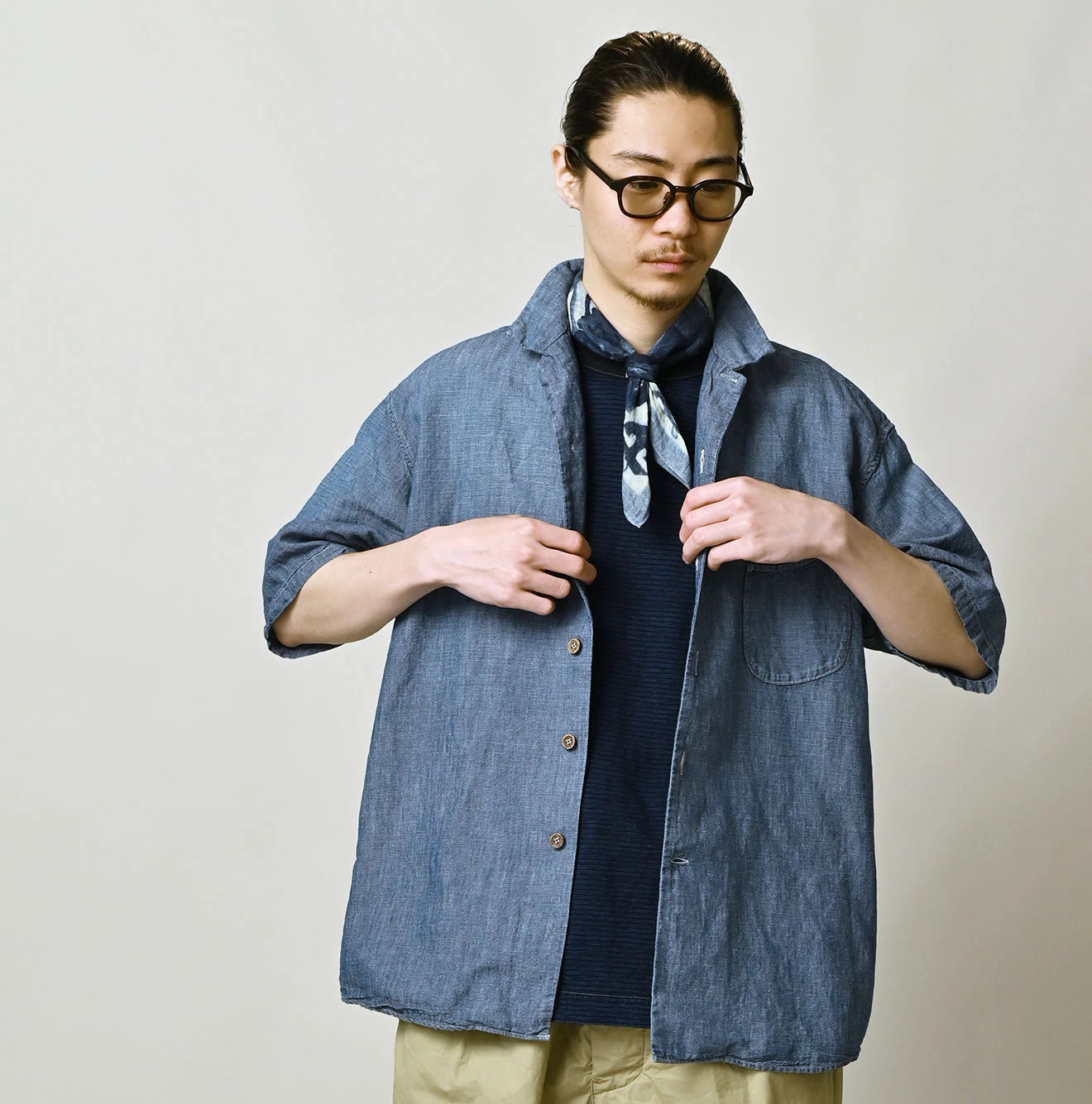 Cotton Linen Dungaree LeiLei Shirt MEN Distressed