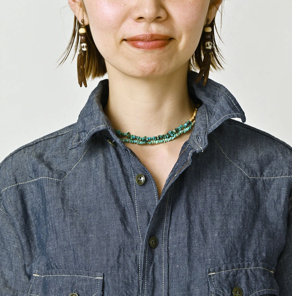 Cotton Linen Dungaree 908 Ocean Eastern Shirt Nou