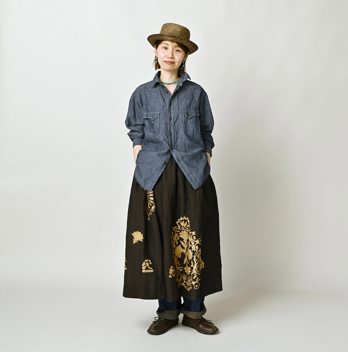 Cotton Linen Dungaree 908 Ocean Eastern Shirt Nou