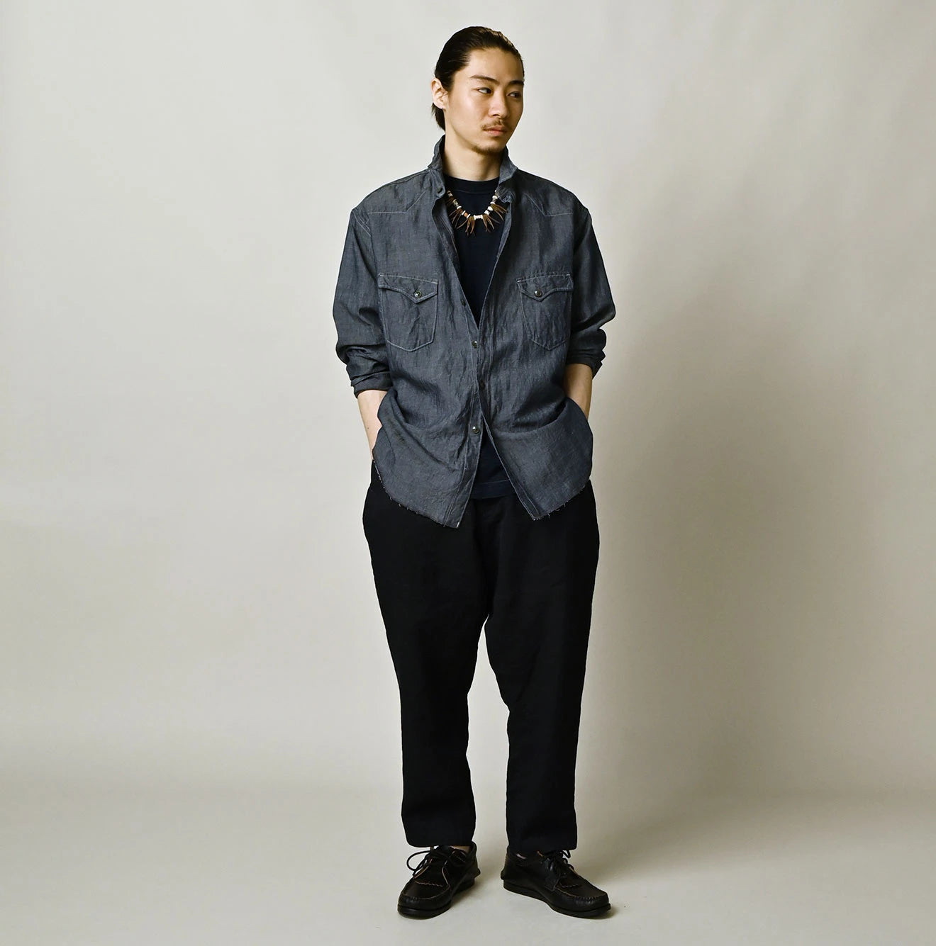 Cotton Linen Dungaree 908 Ocean Eastern Shirt Nou