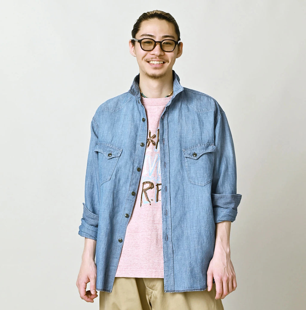 Cotton Linen Dungaree 908 Ocean Eastern Shirt Distressed