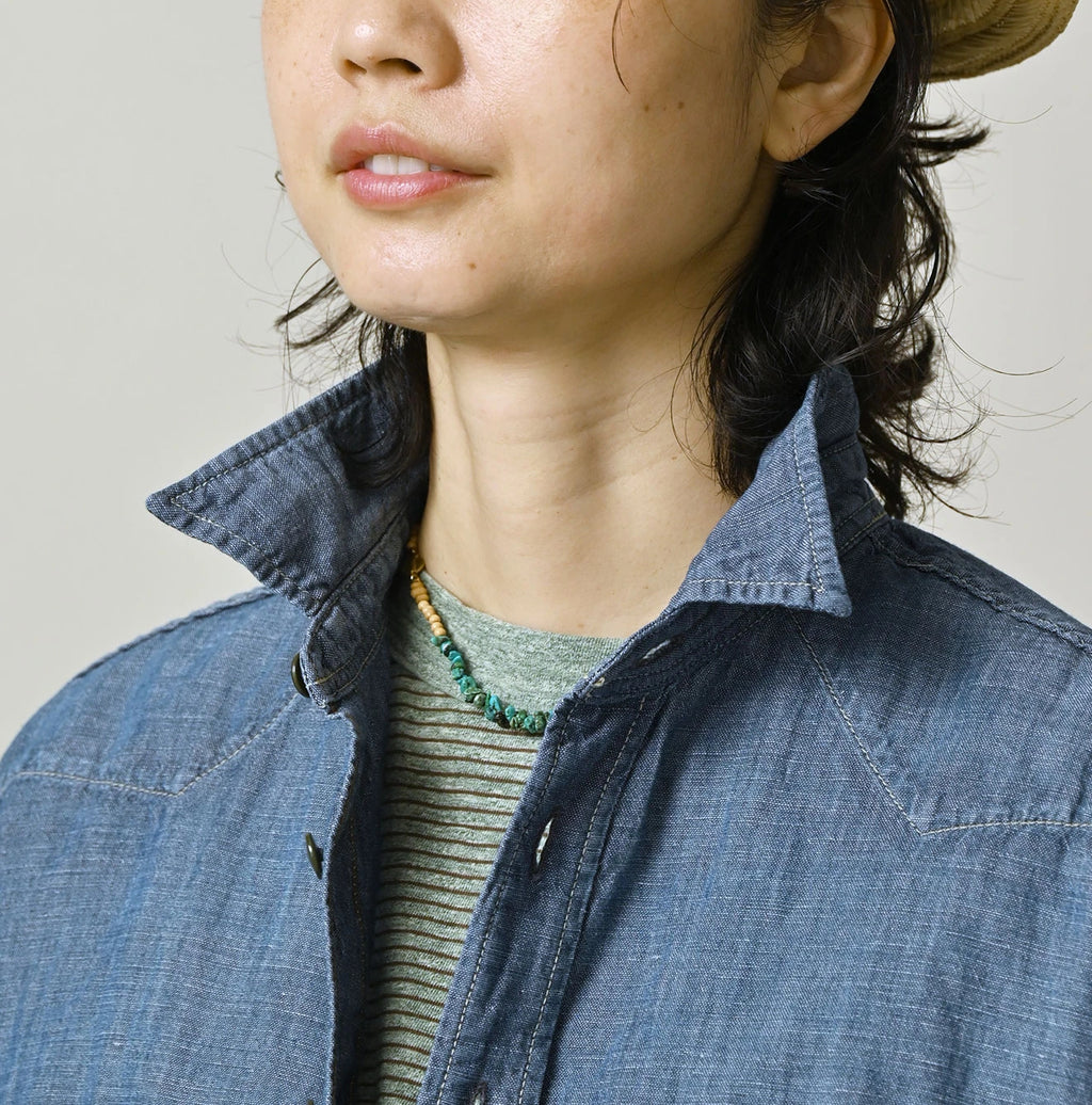 Cotton Linen Dungaree 908 Ocean Eastern Shirt Distressed