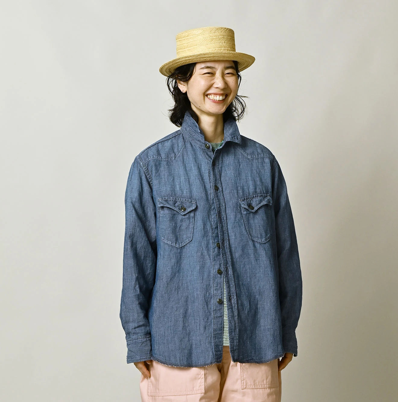 Cotton Linen Dungaree 908 Ocean Eastern Shirt Distressed