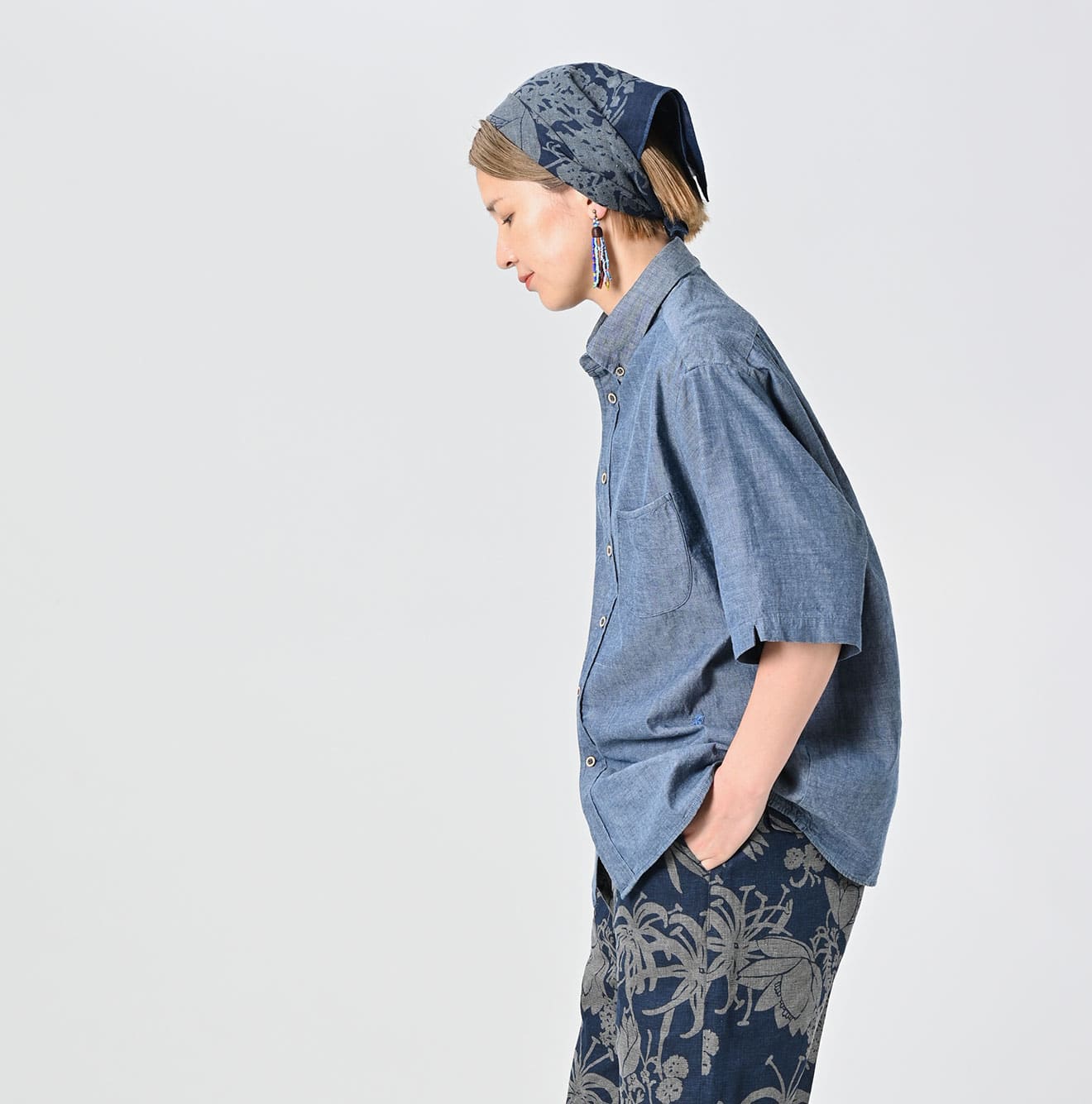 Ai Indian Khadi OX Ocean Half Sleeve Shirt MEN Female Model