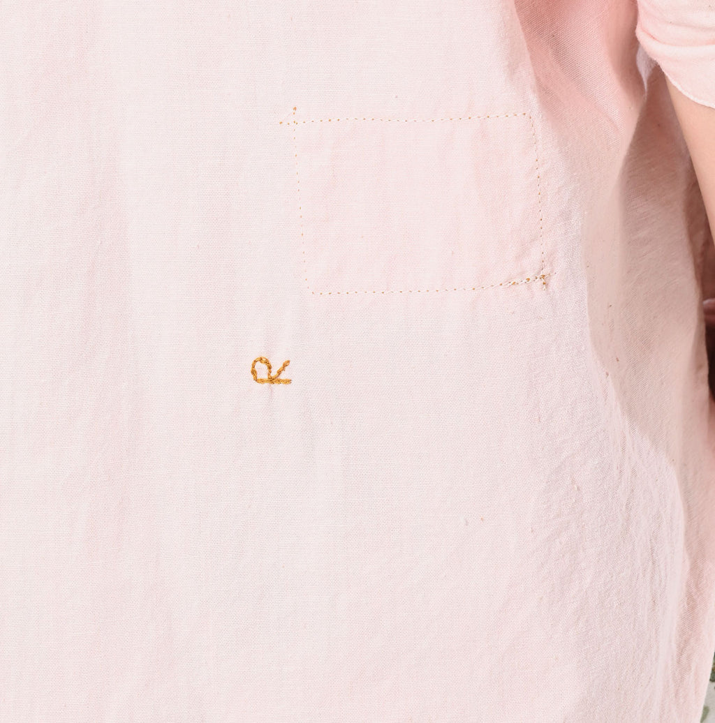 Indigo Khadi OX 908 Stand Collar Grandpa Pull Shirt Detail