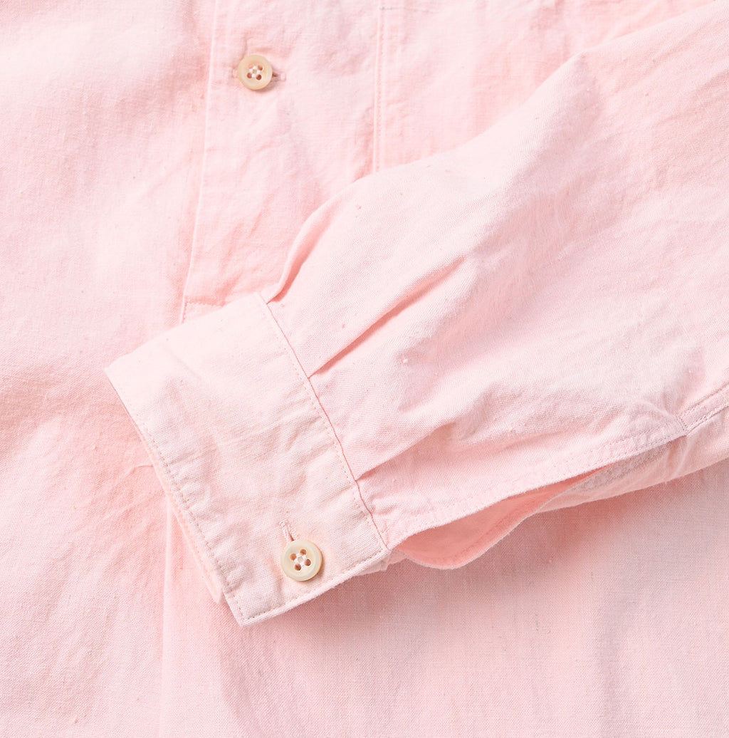 Indigo Khadi OX 908 Stand Collar Grandpa Pull Shirt Detail