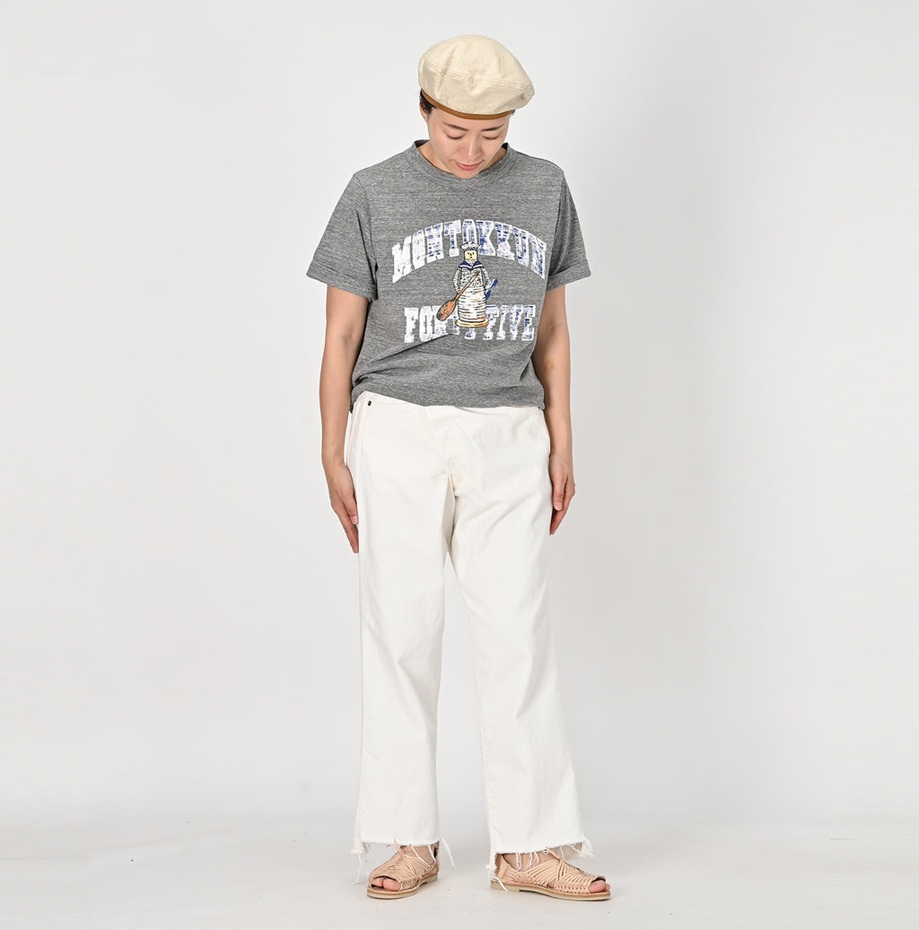 Rye Mugi Denim Cross Over Pants White Distressed Female Model